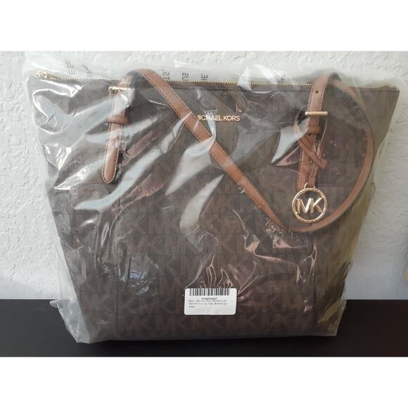 Michael Kors Women's Jet Set EW Top Zip Tote Brown/Luggage Handbag - Picture 2 of 5